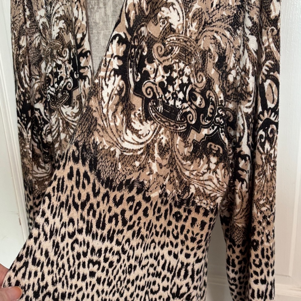JM Collection Long Open-Front Cardigan in Black, Brown, Cream - Picture 3 of 6